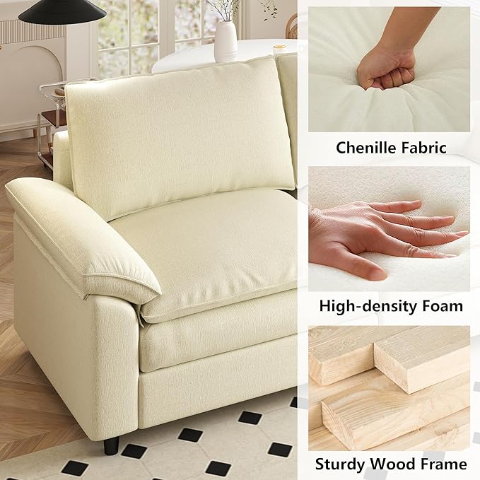 Aoowow Modular Sectional Sofa Modern Convertible Loveseat Couch85 Inch Deep 2-Seater Sofas Comfy Chenille Cloud Sofas and Couches for Living Room Apartment(Beige)