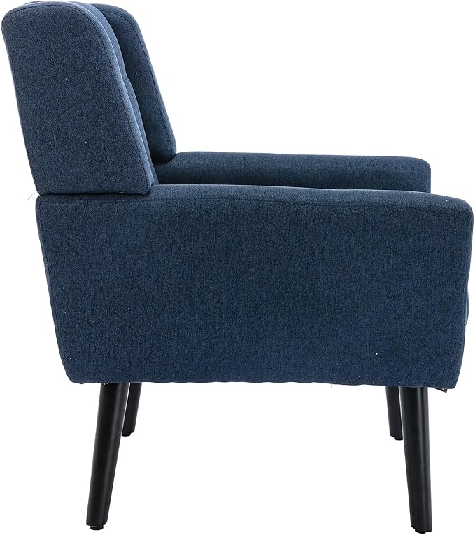 SSLine Linen Accent Arm ChairMid-Century Modern Upholstered Wingback Single Sofa Armchair Club Chair with Solid Wood Legs Thick Cushion for BedroomReadingLiving Room Chair (Blue)