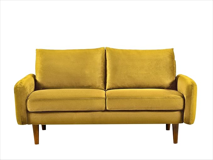 Kent Velvet Loveseat Sofa for Modern Living Rooms and Compact Spaces Comfy 2 Seater Couch Studio Apartment Furniture with Sleek Design Greenish Yellow