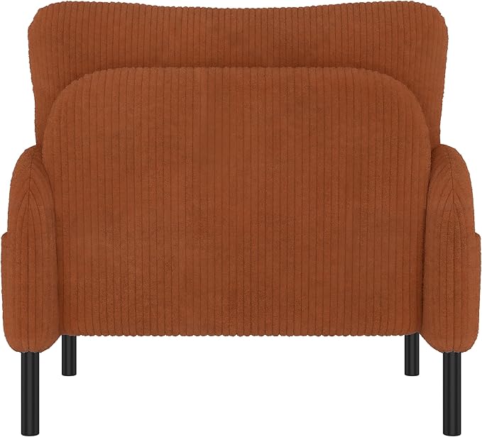 Orange Accent Chair - Corduroy Living Room Chairs with Side Storage Pockets and Durable Legs Comfy Arm Reading Chair with Soft Backrest for Bedroom Balcony Study Room