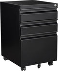 3 Drawer Mobile Metal File Cabinet Black Filling Cabinets with Lock Pre-Built Office Storage File Cabinet with Wheels Under Desk - Assembled Required