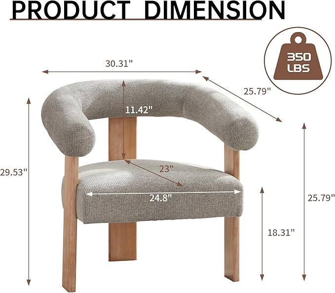 VKNOW Accent Chair Living Room Chairs Set of 2 Modern Upholstered Arm Chair with Solid Wood Legs Comfy Barrel Accent Chairs for Living Room Bedroom Grey