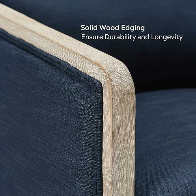 KINWELL Set of 2 Oak Wood Frame Modern Performance Fabric Swivel Barrel Armchair Mid Century Upholstered Accent Sofa Chair with Pillow Back for Living Room Lounge &amp Bedroom Indigo