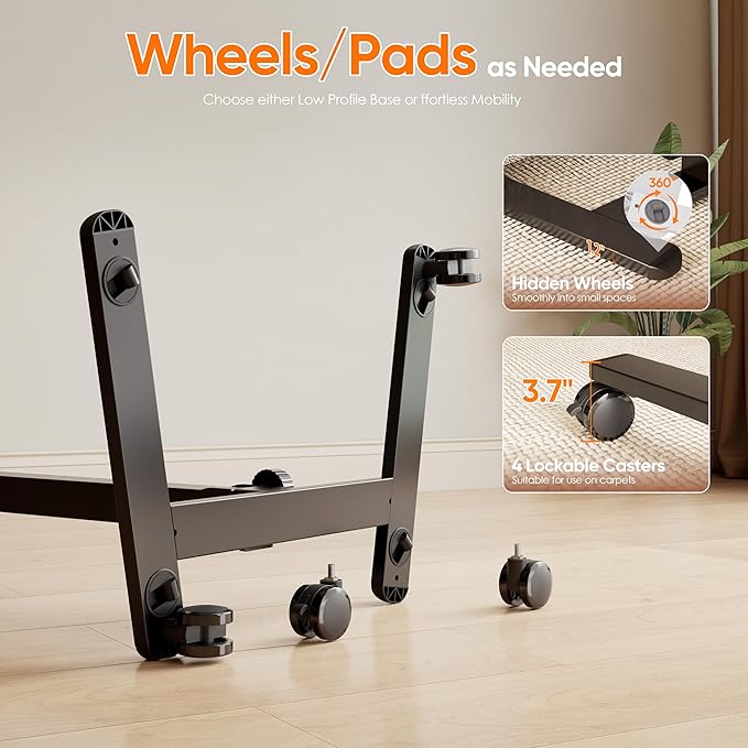Monomi Mobile Folding Desk 25.6 Inch Small Sit-Stand Height Adjustable Rolling Laptop Desk Space-Saving Portable Desk with Wheels for Home Office Craft &amp Study Brown