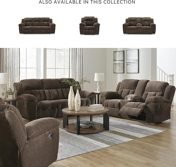 Signature Design by Ashley Frohn Modern Manual Reclining Sofa Dark Brown