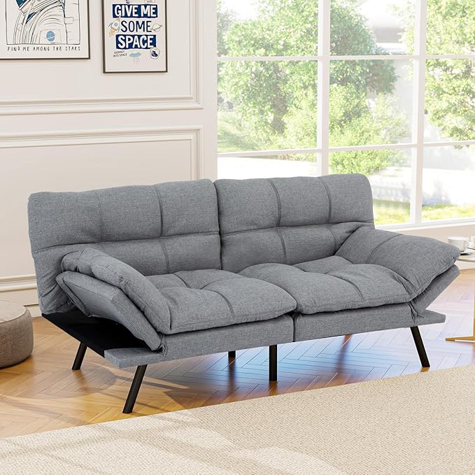 Opoiar Futon Sofa Bed Modern Memory Foam Sleeper Sofa Convertible Couch Adjustable Armrest&ampBackrest Leather Futon for Living SpaceApartmentOffice Sofabed