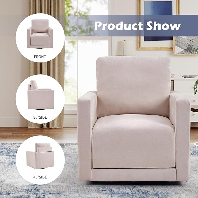 INZOY Swivel Accent Chair Set of 2 Comfy 360° Swivel Chair with Hidden Storage Upholstered Chenille Square Chair for Living Room Bedroom Small Spaces Fully Assembled Beige