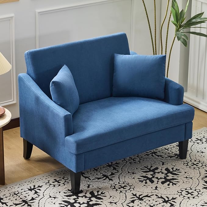 Bezseller 41 Oversized Accent Chair Comfy Living Room Chair with 2 Pillows Upholstered Mid Century Modern Armchair with Deep Seat Reading Chair for Bedroom Apartment Office Blue