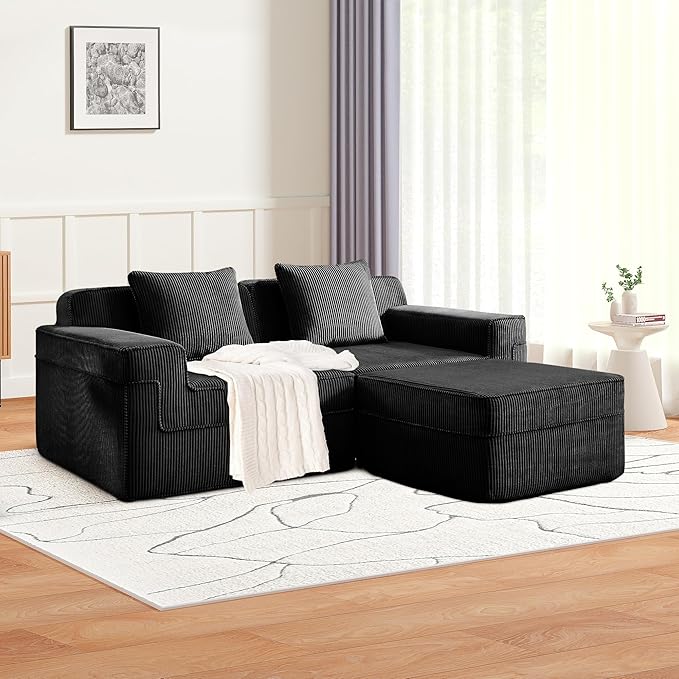 81.1 Corduroy Boneless Couch LoveseatModular Sectional Couch with Deep Seat Comfy Cloud Couch Sofa for Living Room BedroomNo Assembly Required