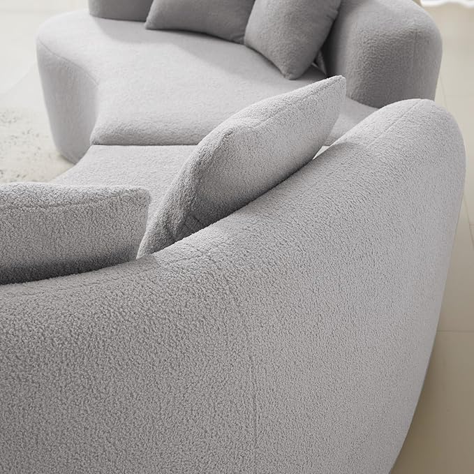 106.7 Curved Loveseat Sofa for Small Spaces - Plush Teddy Fleece Fabric Modern Love Seat with Pocket Springs &amp Memory Foam Boneless Floor Couch Set Living Room Studio 38.6 Extra Deep Seat (Gre
