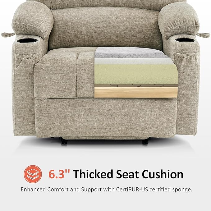 MCombo Power Lift Recliner Chair for Elderly Lift Chair with Heat and Massage Extra Wide Lift Recliner for Big People Fabric R7096 (Medium-Wide Beige)