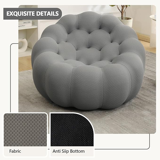Bean Bag Grey Chair for Bedroom Small Comfy Chairs for Living Room Small Space Comfortable Corner Reading Chair for Adults/Teens No Assembly Required 350 LBS Capacity (Grey)