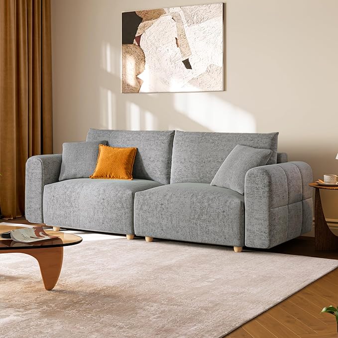 LINSY HOME Cloud Couch Sectional Modular Sofa Sectionals for Living Room Bedroom 91 2 Seater Love Seat Couch Deep Seat Cozy Couch Luxury Chenille Sofas Grey