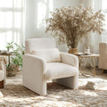 GDFStudio 30 Modern Accent Chair Upgrade Leisure Boucle Upholstered Armchair with Straight Arms and Waist Pillow Comfy Single Sofa Chair for Living Room Bedroom Office Apartment Ancient White