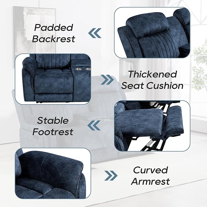 Power Zero Gravity Reclining Loveseat with Adjustable Headrest Double Reclining Loveseat with Console Power Loveseat Recliner with USB &amp Type-C Ports for Living Room (Blue)