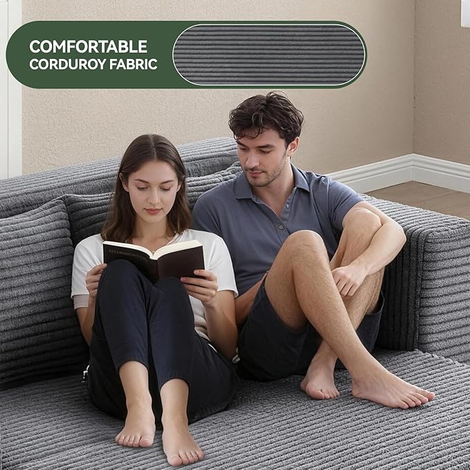 73 Convertible Sofa Bed Pull Out Boneless Loveseat Sleeper Sofa Corduroy Foldable Couch Bed with Storage Bag No Assembly Couch in a Box for Living Room Apartment (Grey)