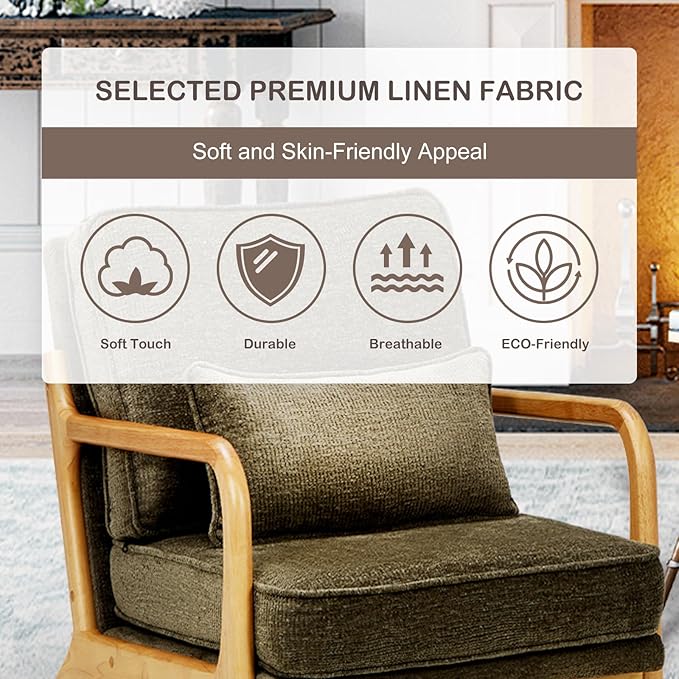 Modern Accent Chair with Lumbar Pillow Relaxing Mid Century Chair Armchair with Solid Wood Frame &amp Soft Cushion Reading Leisure Armchair for Living Room Green