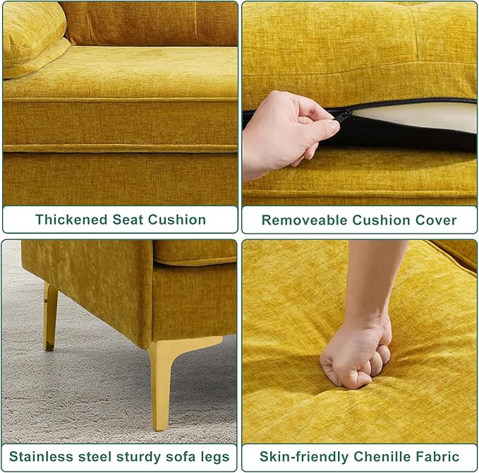 PARKOL 82in L Shaped Sectional Couches Small Lounge Sofa Home Sectional Couches for Living Room Set Clearance Set Couch for Small Space Apartment Yellow Chenille Fabric