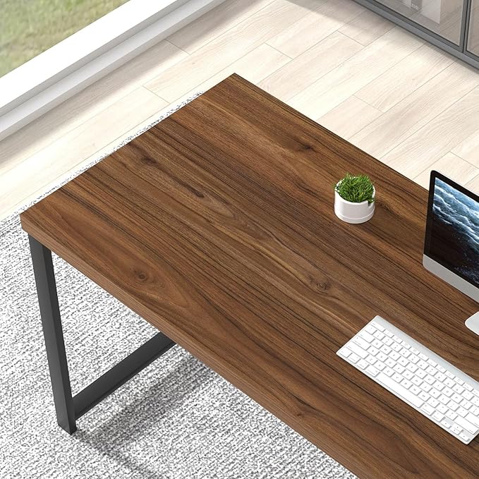 FOLUBAN Modern Computer Desk Wood Home Office Desk Study Writing Gaming Table Workstation with Storage Shelves for Living Room Bedroom Rustic Walnut 53 Inch