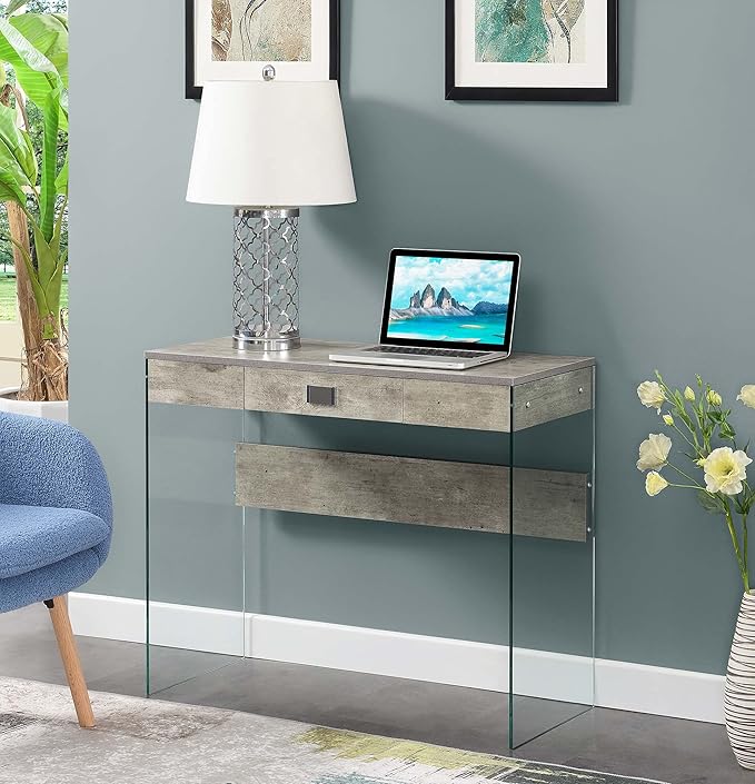 Convenience Concepts SoHo 1 Drawer Glass 36 inch Desk Faux Birch/Glass