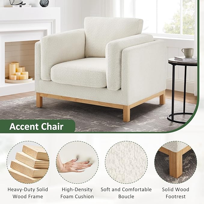 VANOMi 41.34 Oversized Accent Chair Upholstered Armchair with Solid Wood Legs Living Room Chairs with Wide Armrest Pads Reading Chair for Bedrooms Apartments Living Rooms Offices（Beige）