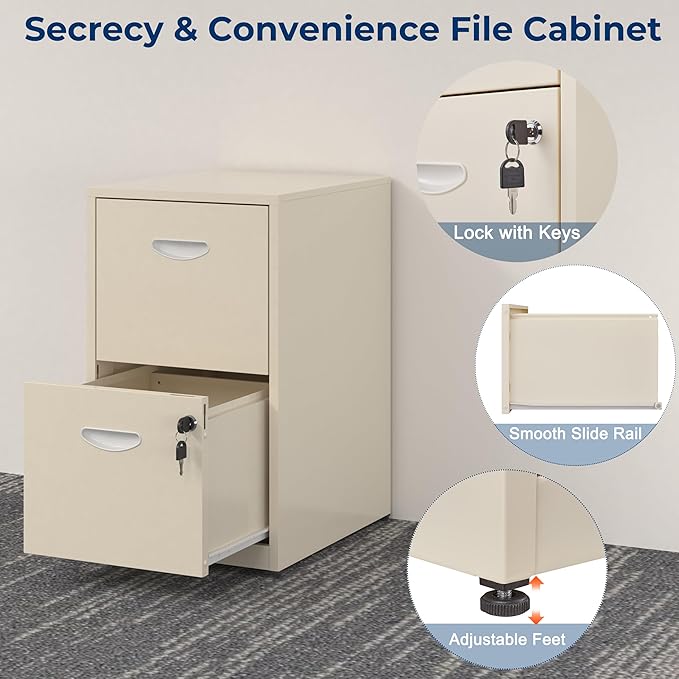 2 Drawer File Cabinet with Lock Metal File Cabinets for Home Office Under Desk Storage Printer Stand Office File Cabinets for Letters and File Boxes Assembly Required Cream