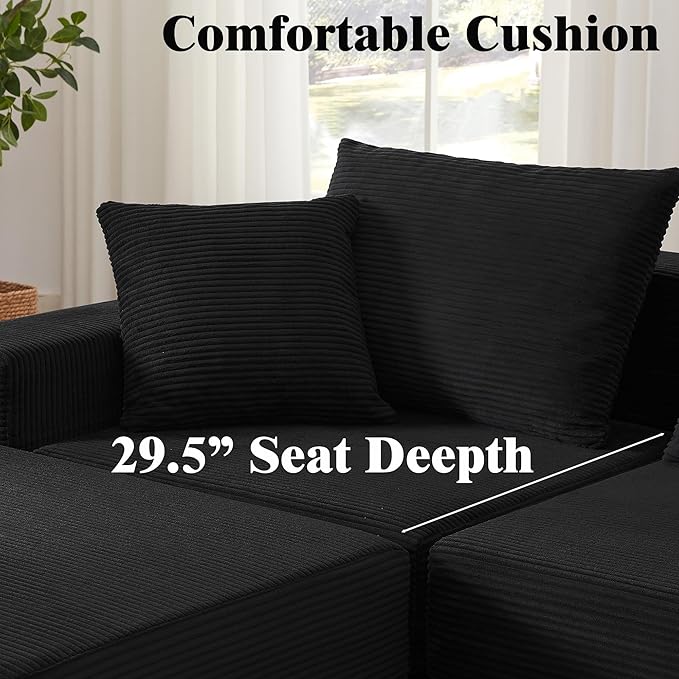 Modular Loveseat L Shaped SofaBoneless Cloud Couch with Ottoman (Black) | Freely Combination No Assemble Required Modular Design Breathable Fabric Convertible to Bed Futon Bed