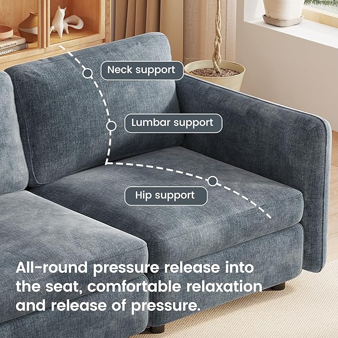 120.07 L Couch 4-Seater Modular Sectional Sofa 4 Seat Comfy Cloud Couch Upholstered Sectional Sofa with Deep Seat for Living Room Apartments Office Blue (No Ottoman)