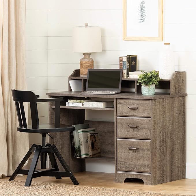 South Shore Versa Weathered Oak Computer Desk with Hutch