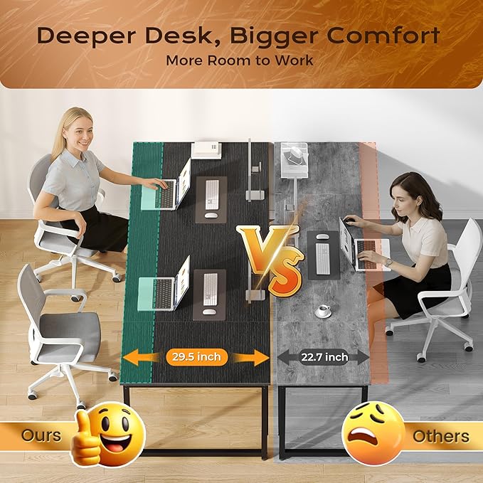 PRAISUN 78.7 X 29.5 Inch Computer Desk with Deeper Desktop Long Gaming Office Writing Work Desk for Home Office Study Bedroom Work from Home Metal Frame Black