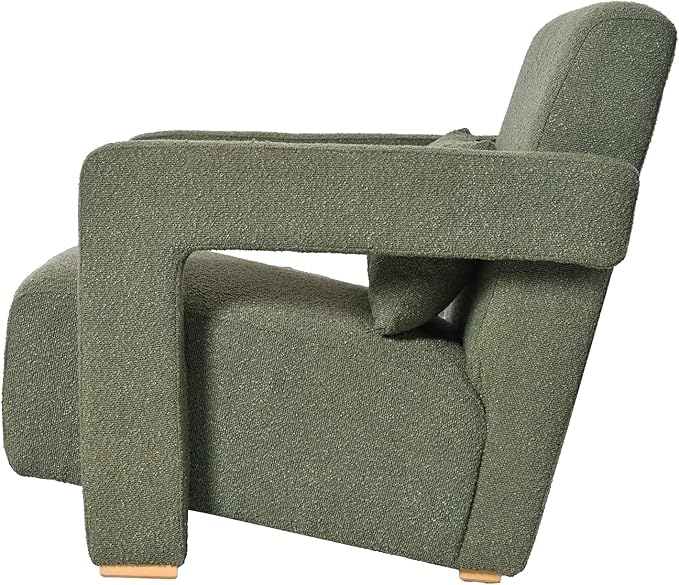 Modern Accent Chair with Sleek Right-Angle Armrests Armchair Single Sofa with Square Wooden Block Legs Ergonomic Lumbar Support Inclined Seat for Living Room (Green317)