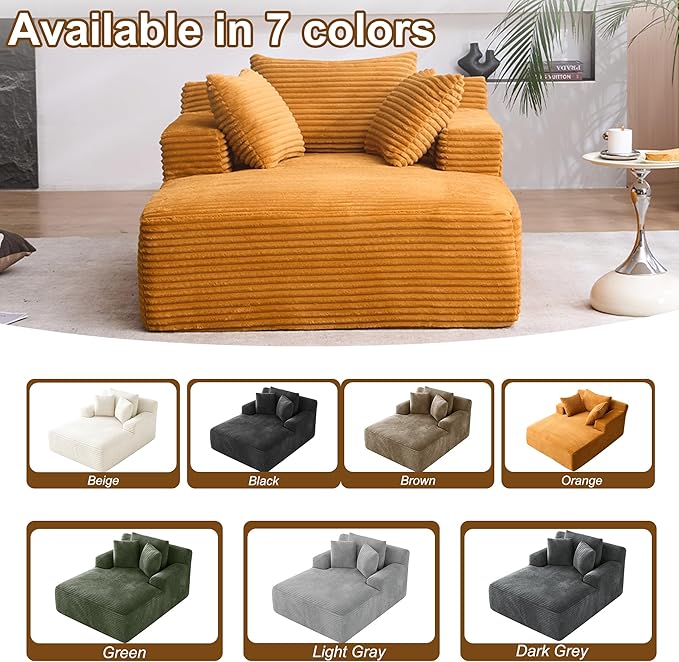 Avenix 66 Boneless Oversized Chaise Lounge Chairs Indoor Boneless Oversized Chaise Lounges Indoor Boneless Oversized Reading Chairs Cloud Sleeper Sofa Couch Bed with 3 Pillows for Living RoomOrange