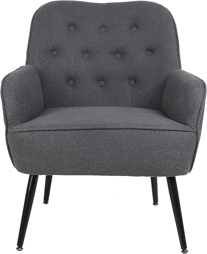 Modern Mid Century Chair Linen Sherpa Armchair for Living Room Bedroom Office Easy Assemble(Dark Grey)