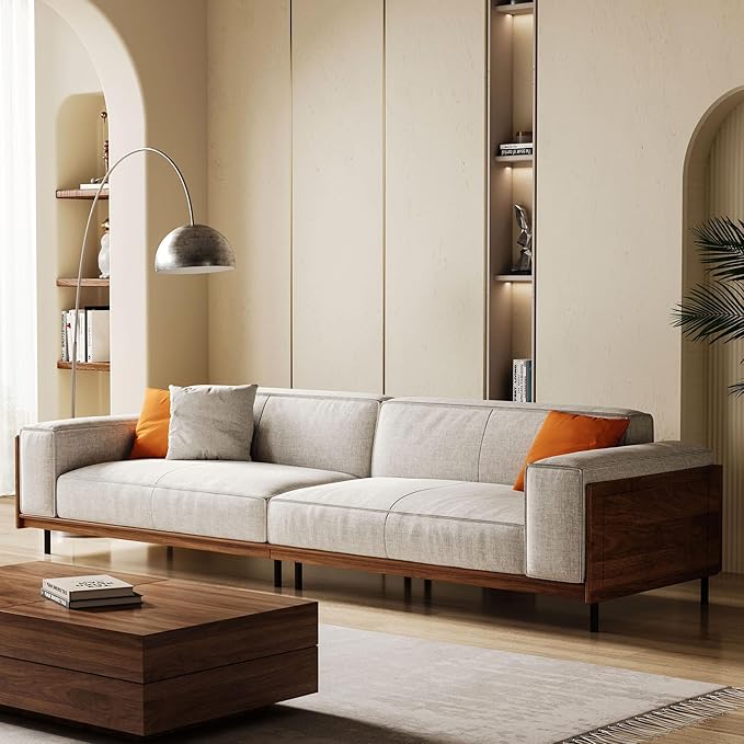 Modern 4-Seater Sofa for Living Room - Comfortable Timecloud Couch with Wood Frame and Metal Legs Easy Assembly Ideal for Office Apartment or Living Room 111.81 Grey