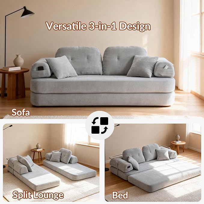 Floor Sofa Modern Chenille Modular Couch with Large Ergonomic Backrest Non-Slip Sleeper for Small Apartment &amp Compact Space No Assembly Required (Pebble Gray 82'')