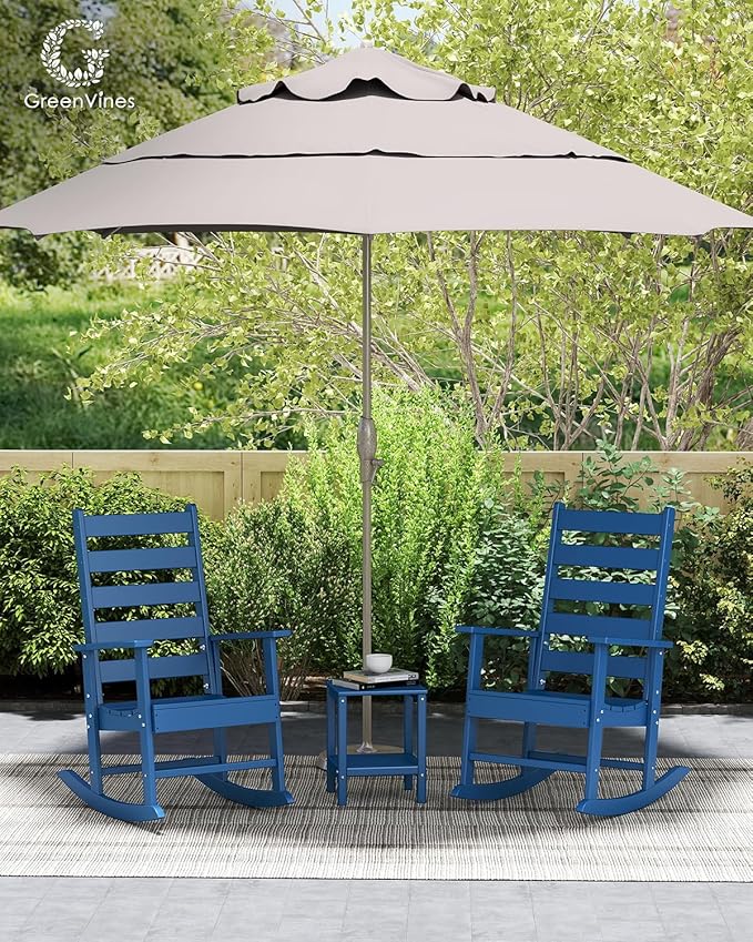 GREENVINES Outdoor-Rocking-Chair | HDPE Plastic | Patio Rockers | Porch Rocker Chairs | Shaker | Oversized | High Ladder Back | Big &amp Tall | PentaLuxe | Blue