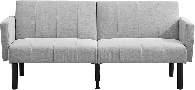 Garvee 75.5 Convertible Sofa Bed Vertical-Stripe Linen-Feel Fabric Sofa Features Sturdy Bed Legs Mid-Century Modern Folding Sofa Suitable for Living Rooms Bedrooms Dorms - Gray
