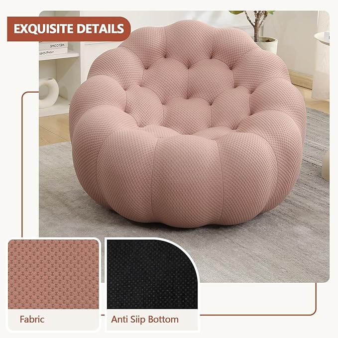 36 Oversized Bubble Chair Upholstered Mesh Fabric Bubble Sofa Couch &amp Floor Lounge Chair with 3D Honeycomb Design for Living Room Office Apartment Small Space - No Assembly Required (Pink)