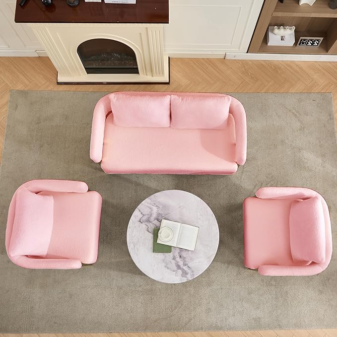 YISHENG Loveseat Sofa Modern Accent Chairs for Living Room with Golden Metal Legs Soft Teddy Upholstered Reading Armchairs no Wheels for Reception Room//Bedroom/Lounge/Office Pink