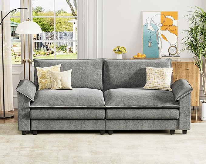 Homall 80 Modular Sectional Sofa Loveseat Sofa Couch with Double-Layer Cushion DIY Combination Chenille Deep 2-Seat Cloud Couch for Living Room Apartment (Bright Grey Loveseat Sofa)