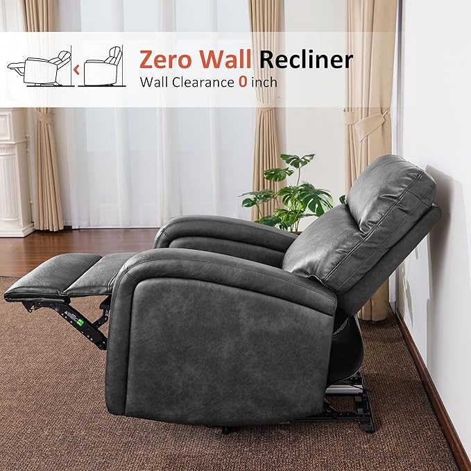 MCombo Zero Wall Recliner Chair Power Wall Hugger Recliner with USB &amp Type-C Dual Charge Ports for Small Space Living Room RV PR644 (Dark Grey)