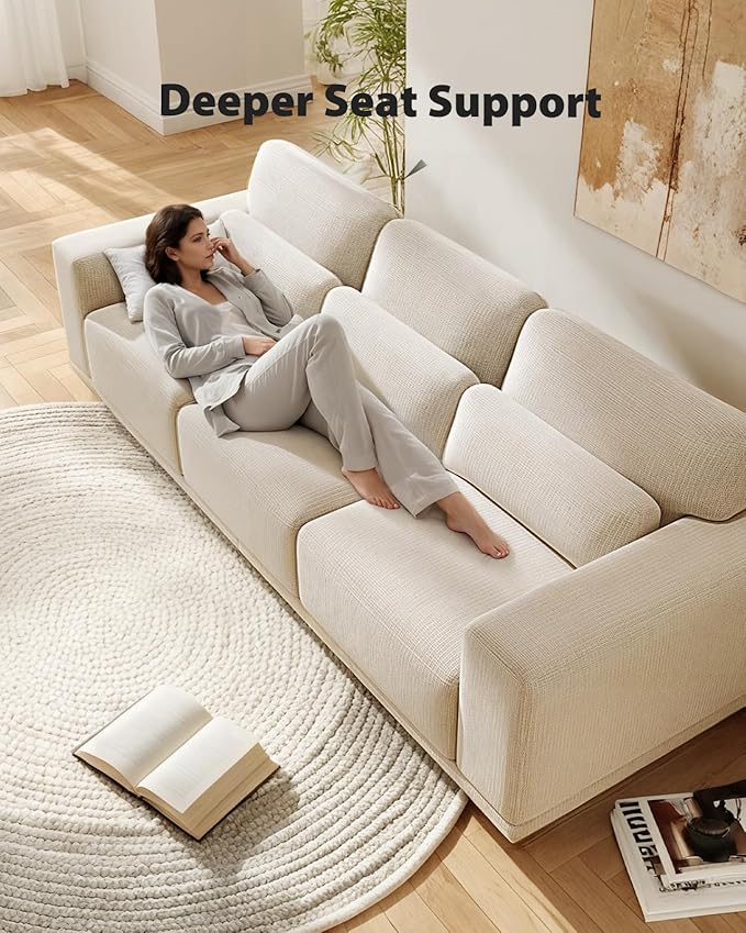 Pipishell 3 Seater Sofa Couch with Deep Seats and Wide Armrests 89 Couches for Living Room Comfy 3-Seater Futon Sofas Modern Upholstered Couch with Removable Washable Cover Linen Fabric White