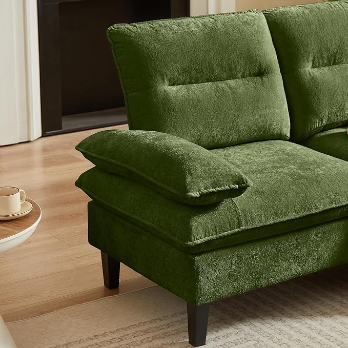 86'' Chenille Sofa with Storage Ottoman Modern Living Room Sofa with Removable Washable Cushion 3 Seater Comfy Couch for Apartment Bedroom Office (Green)