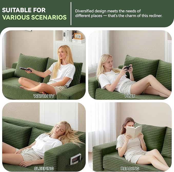73 Convertible Sofa Bed Pull Out Boneless Loveseat Sleeper Sofa Corduroy Foldable Couch Bed with Storage Bag No Assembly Couch in a Box for Living Room Apartment (Green)