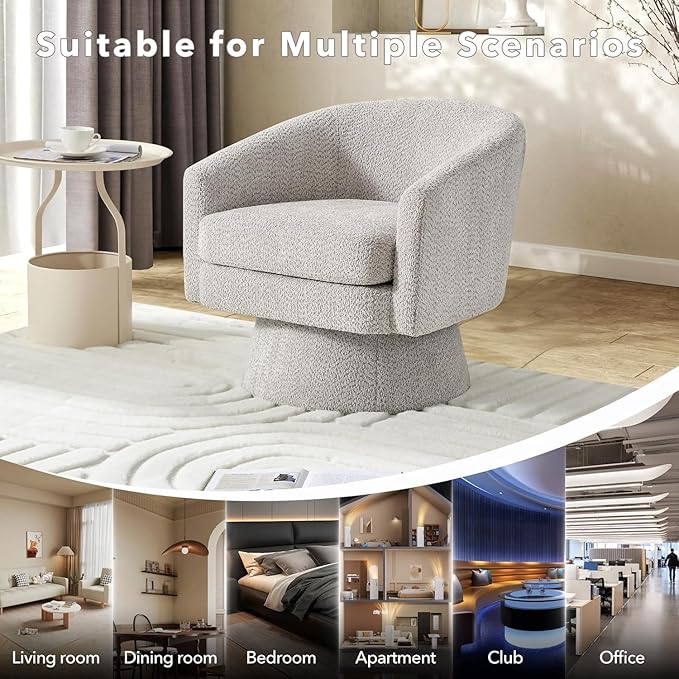 Modern 360° Swivel Accent Chair - Chenille Lounge Reading Sofa with Storage Space Single Club Armchair for Living Room Bedroom Office(Light Gray)