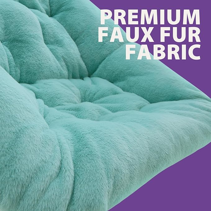 OAKHAM Comfy Chair for Adults Soft Faux Fur Folding Lounge for Bedroom Living Room Dorm Rooms Flexible Reading Chair for Teens Kids X-Large Foldable (Faux Fur-Mint)