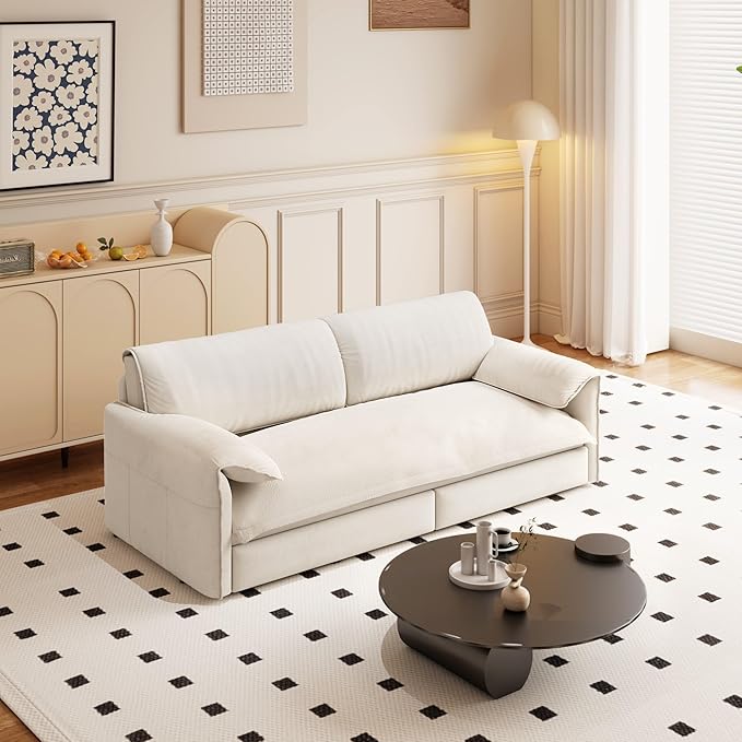 3 in 1 Convertible Queen Sleeper Sofa Bed Comfy Pull Out Futon Couch Bed 66 Modern Velvet Recliner Loveseat Sofa Multi-Functional Beige Cloud Couch for Living RoomApartmentOffice (Beige 66)