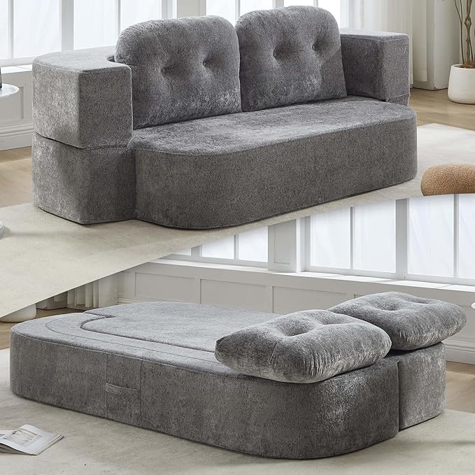 78.7 W Boneless Cloud Loveseat Sofa 2 in 1 Convertible Floor Folding Couch Bed No Assembly Compressed Foam Lounge Sofa Sleeper for Dorm Apartment Office Bedroom Living Room Small Spaces