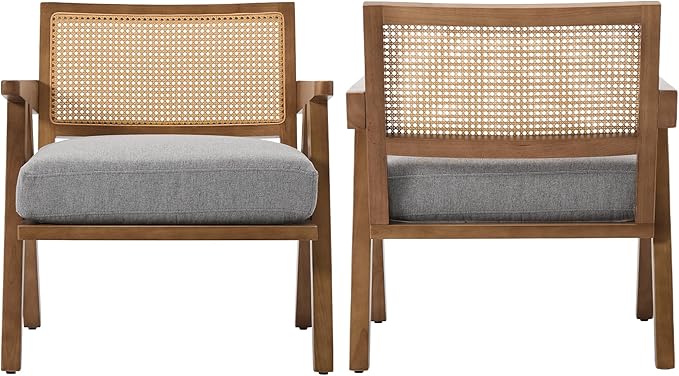 Garvee Mid-Century Modern Accent Chair Linen Upholstered Lounge Chair with Wood Frame Soft Cushion - Comfortable Reading Armchair for Living Room Bedroom Office - Gray 1 PCS