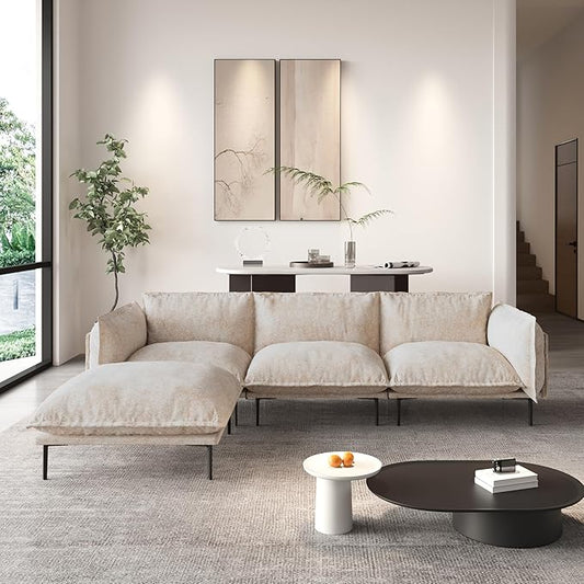 WJShome Velvet Modular Sectional Sofa with Chaise111 3-Seater Sofa with Ottomans L-Shaped Couch for Living Room 8 High Metal Legs and Easy to Clean Oatmeal